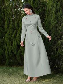 Modelyn Women's Elegant Diamond Decor Stand Collar Dress