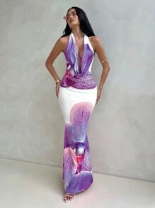 Aloruh Women's Spring And Summer Music Festival Deep V Sexy Leopard Print Sequin Lace Tight Halterneck Mini Dress,Bohemia - Multicolor - View 3