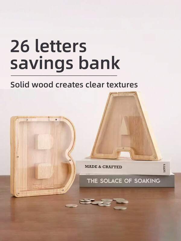 SHEIN 1 Personalized Wooden Piggy Bank, 26 Creative A-Z Letter Piggy Bank, Birthday Gift Home Decoration, The Best Gift For Friends, Valentine's Day, Valentines Wedding, Birthday, Room Decor, Home Decor, Bedroom Decor, House Decor, Room Decoration Stuff, Office Decor