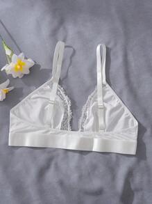 SHEIN Front Closure Push Up Plunge Lace Trim Plus Size Bra & Wire Free Bra, Lift - White - View 2