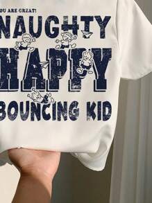 SHEIN Kleine Jungen Kinder lässiges einfaches Buchstaben Grafik lässiges bequemes Kurzarmhemd, geeignet für Frühling Sommer