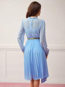 MOTF Classy SHEER ROUND NECK PLEATED SUMMER DRESS - Blue - View 4