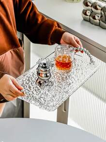 轻奢塑料托盘茶盘晚餐托盘长方形珠宝沥水托盘收纳 - 無色 - 查看 2