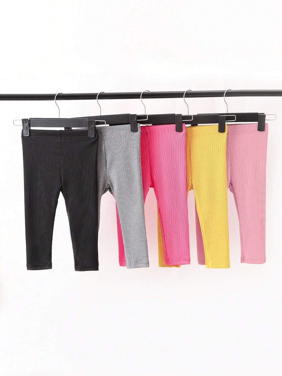 Baby Girls Casual Minimalist Ribbed Leggings, Versatile And High Stretch, Spring/Autumn New Collection - Multicolor - View 1