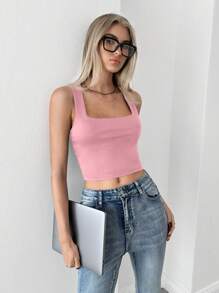 SHEIN Essnce Débardeur court ajusté de couleur unie avec encolure carrée pour femmes