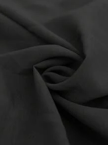 EMERY ROSE Women Plus Size Shirred Waist Tie Loose Casual Vacation Midi Dress, Cross Front, Drop Shoulder, Rolled Sleeve, Spring/Summer - Black - View 4