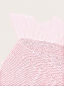 Zanirela Ruffle Trim Mesh Overlay Top Cute Funny Shirts  Elegant Fashionable Style For Summer Spring Fall Autumn - Pink - View 3