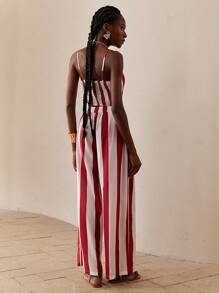 SHEIN Lady 女士两件套条纹前系带吊带背心和裤子，时尚