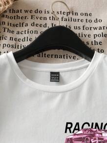 Attitoon Casual Car Graphic Print Loose Fit Round Neck Short Sleeve Women T-Shirt,Slightly Sheer Suitable For Summer - White - View 4