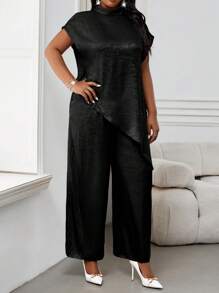 SHEIN Lady Two Pieces Women's Suit Summer Two Pieces Casual And Elegant Women's White Woven Stand-Up Collar Elegant Layered Women's Suit Fashionable Women's Two Pieces Suit Women's Casual Plus Size Matching Summer Tops Lounge Sets For Women Spring Outfits For Women Cruise Outfits Women - Black - View 5