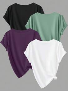 Calvaya Plus Size Women Plain Round Neck Short Sleeve Loose Casual T-Shirt - Multicolor - View 2