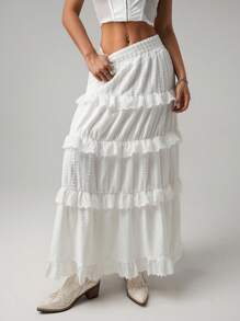 SHEIN ICON Damen Vintage-Spitze Saum Hohe Taille A-Linie Kuchenrock, Sommer