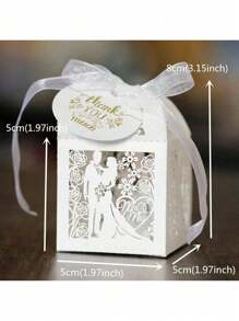 50 件/包新娘和新郎激光切割珠光纸糖果盒配丝带和感谢标签和玫瑰花朵设计，小尺寸（5*5*8 厘米）婚礼派对礼品盒
