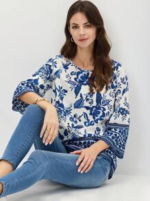 Miaspire Floral Print Raglan Sleeve Blouse