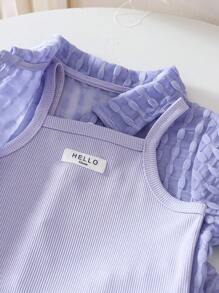 3pcs/Set Baby Girls' Light Blue Summer Casual Vacation Outfit,Transparent Shacket,Tank Top And Shorts,Spring Clothes For 0-3 Years Old Girl Outfits - Purple - View 3