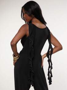 SHEIN Unity Salopetă cu guler înalt, fără mâneci, cu volane, pentru evenimente, concert, festival, brunch, vacanță, elegantă, birou, modestă, pentru Ziua Recunoștinței, Crăciun, Revelion, ținute pentru femei