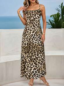 SHEIN Women's Leopard Print Slip Dress, Fashion Long Dress - Multicolor - View 1