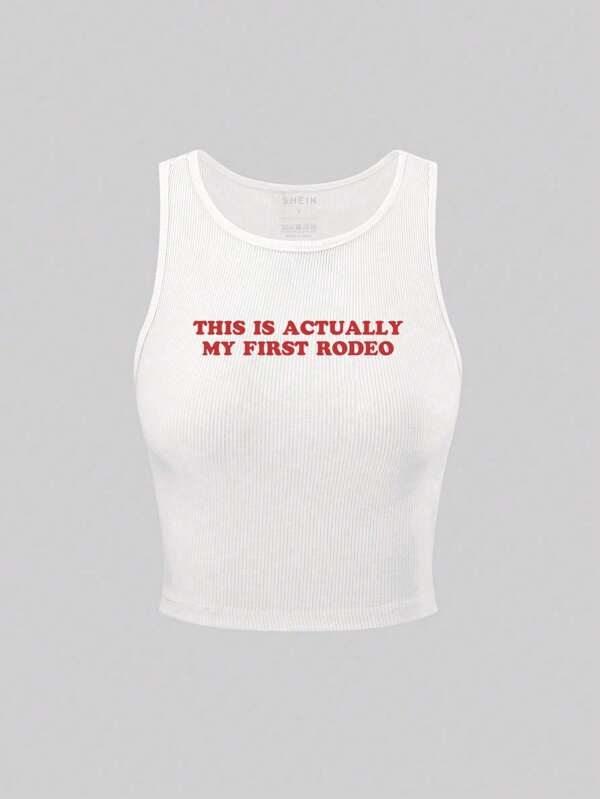 INAWLY Women Summer Casual Slogan Print Tank Top