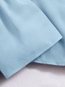 SHEIN Leap Crew Bộ áo khoác không tay ve trơn phong cách đường phố giản dị cho bé gái và quần yếm hoa, Xuân/Hè - Màu xanh lam - Xem 6