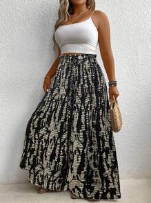 EMERY ROSE Plus Size Casual Loose Plant Print Wide Leg Pants Fall Cloth For Women - Khaki - View 6