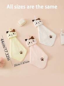 SHEIN 1pc Cute Cartoon Cat Hand Towel - Soft Coral Fleece Pocket Towel For Bathroom And Kitchen - Absorbent And Dual-Use Wipe Towel Home Bathroom Decor Summer