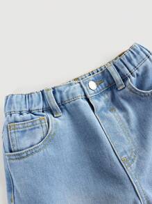 SHEIN Girls Blue Denim Wide Leg Distressed Straight Pants, Young Girl - Light Wash - View 3