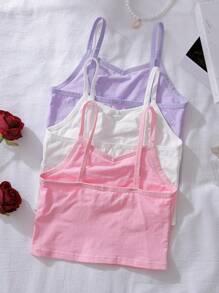 3pcs Cotton Dopamine Lace Patchwork Bow Strap Camisole Top For Pre-Teens Girls