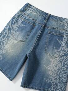 ROMWE MEN Street Life 男士图案印花口袋宽松休闲百搭牛仔短裤