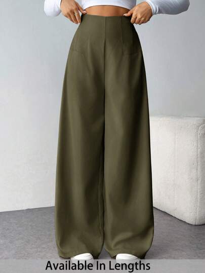 SHEIN Tall CURVE 大码女式简约休闲时尚高腰纹理阔腿裤