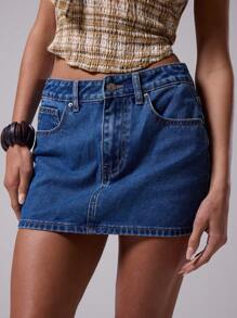 MUSERA Chân váy denim ngắn cạp trung phối đường chỉ tương phản, phong cách đường phố mùa hè, thập niên 90, Y2K, miền Tây, nhạc đồng quê, lễ hội âm nhạc, Ibiza, kỳ nghỉ, thời trang đường phố, đi chơi đêm, mùa thu, mùa đông, Nashville, thường ngày, mùa xuân. - Màu xanh lam - Xem 5