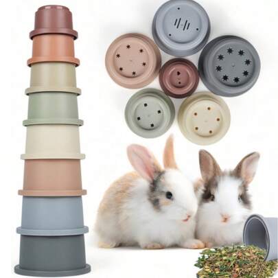 8pcs Set Rabbit&Hamster Snack Cups Stacking Cups Toy Mixed Color Plastic Nested Cups For Recognition Bath Play Rabbit Snack Cup Hamster Toy Bird Intelligent Toy