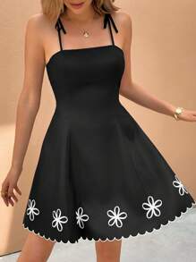 SHEIN Frenchy Đầm dài nữ, tối giản & thời trang phù hợp cho mùa hè - Đen và trắng - Xem 3