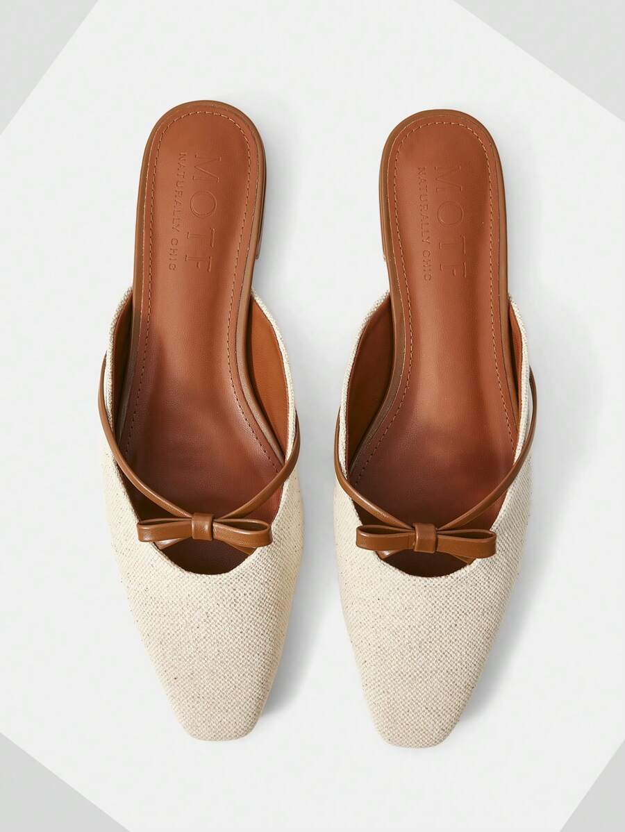 MOTF PREMIUM 女士时尚简约方头蝴蝶结装饰平底鞋