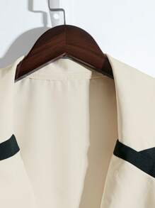 Franclia Camicia elegante da donna in stile francese con colletto asimmetrico, bordatura a contrasto, maniche corte e cintura decorativa con fibbia