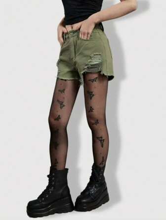 Fairycore 1pc Women's Black Fashionable Butterfly Sexy Pantyhose/Tights/Leggings