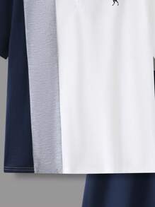 SHEIN 青少年男孩鬆身休閒彩塊針織短袖Polo衫套裝，帶下襬領