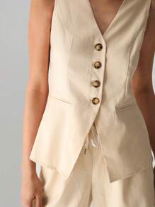 TRNVIE V领长背心＆休闲宽松直筒裤套装，春夏