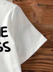 SHEIN EZwear Casual Graphic Print Crew Neck Short Sleeve Fitted Women T-Shirt, Cotton Blend, Suitable For Summer