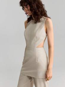 Ontre Set da 2 pezzi casual da donna stile urban, in colore cachi, smanicato con collo tondo, pantaloni, adatto per la Primavera/Estate, nuovo stile per festival musicali e lauree del 2025
