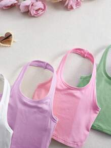 SHEIN 6pcs/Set Cute Solid Color Knit Tank Tops, Versatile Summer Style For Baby Girls - Multicolor - View 6