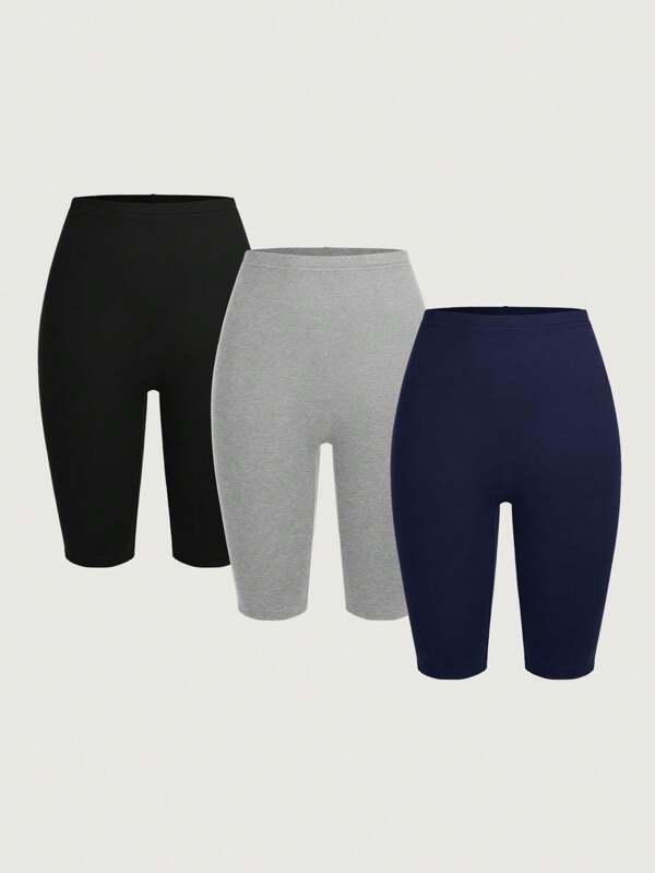 SHEIN EZwear 4 peças leggings curtas femininas de malha casual para o verão