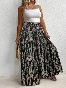 EMERY ROSE Plus Size Casual Loose Plant Print Wide Leg Pants Fall Cloth For Women - Khaki - View 4