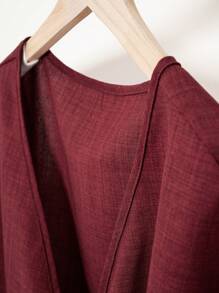 Linhara Plus Size Women's Solid Tie Front Long Sleeve Shirt And Pants 2 Pieces Casual Set Fall Cloth For Women - Red - View 4