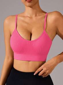 Gameset SHEIN Sport 纯色吊带运动文胸，简约时尚，适合夏季 - 玫紅色 - 查看 3