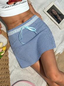 Jouncy Women Lace-Up Plaid Mini Skirt - Multicolor - View 3