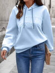 SHEIN LUNE sweat-shirt à capuche décontracté et ample pour femmes avec impression graphique de lettres 3D