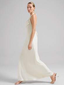 Ontre 2025年新款音乐节、音乐会、乡村音乐节女士礼服，优雅珍珠装饰露背连衣裙，无袖，白色，春夏时尚 - 白色 - 查看 5