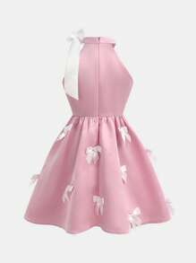 Girlism Tween Girls 优雅露肩拼色系带蝴蝶结无袖迷你连衣裙，春夏 - 粉色 - 查看 2