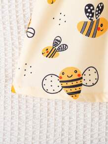 SHEIN Playful Pals 女宝宝夏季新款罗纹心形印花简约可爱无袖连衣裙 - 黃色 - 查看 6