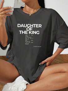 INAWLY Maglietta casual oversize da donna con spalle scoperte e stampa con slogan al collo tondo